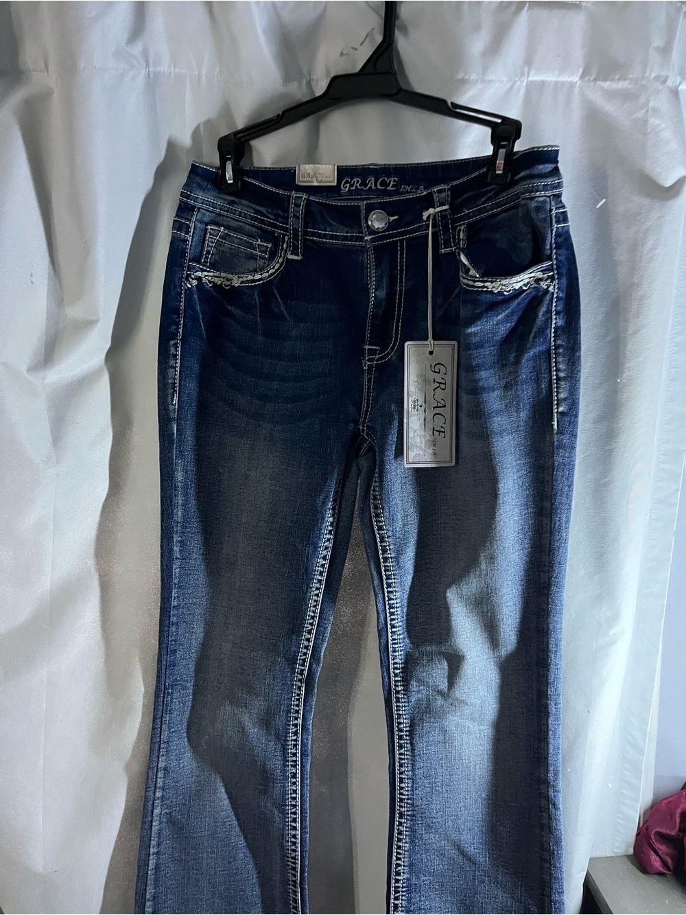 Grace Indigo Straight-Leg Jeans with Contrast Stitching